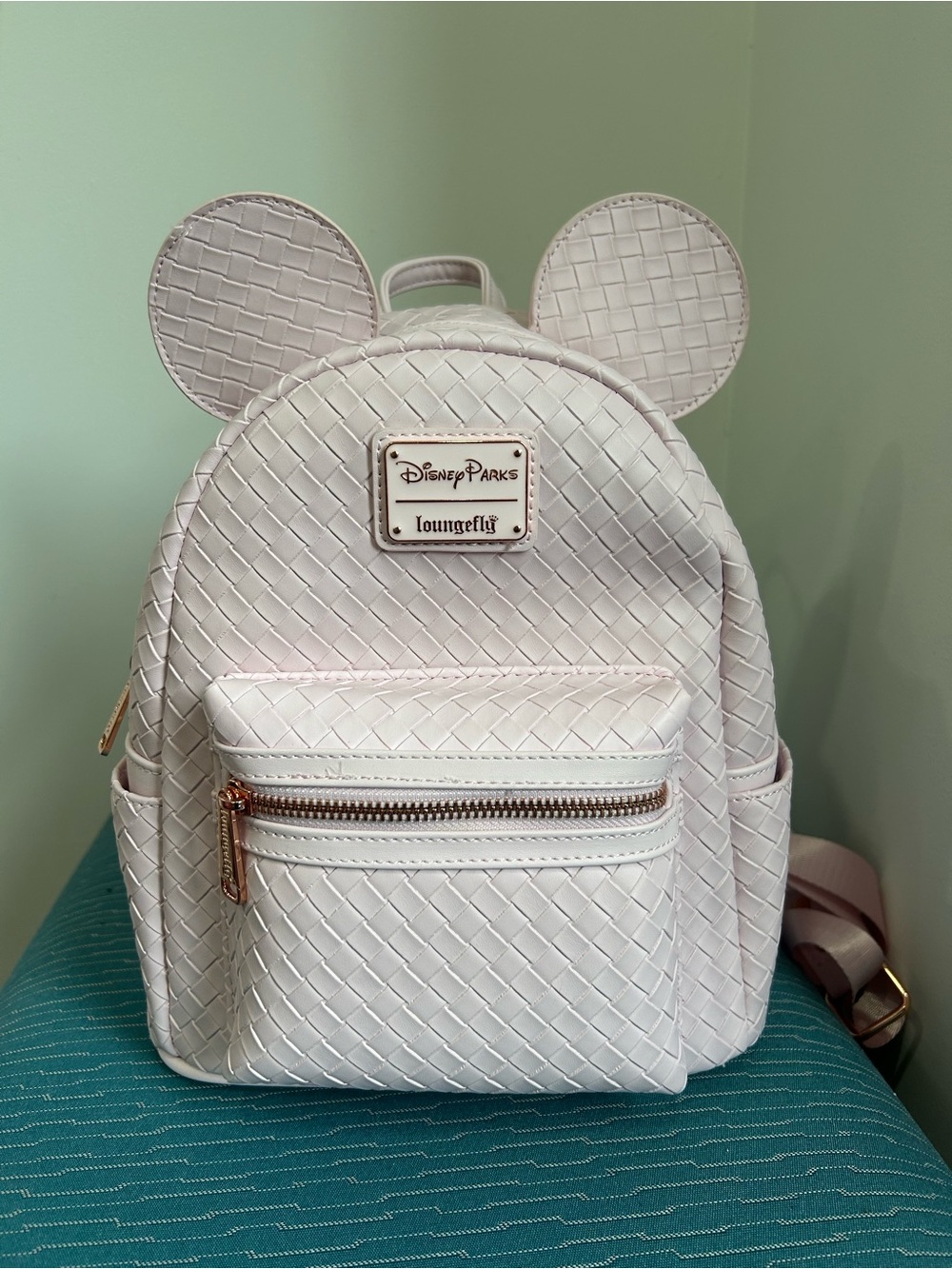 Disney Parks Loungefly Mini Backpack - Blush Pink Woven Mickey - Picture 7 of 10